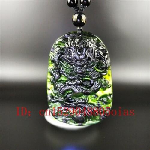 Certified Chinese Natural Black Green Jade Dragon Pendant Necklace Charm Jewellery Obsidian Women Accessories Gifts for Men