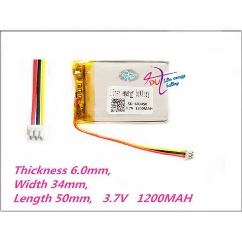 3 thread 603450 3.7V 1200mAh Rechargeable li Polymer Li-ion Battery For G403 G900 MP3 MP4 MP5 DVD DVR GPS Speaker Toys