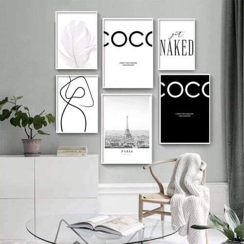 Nordic Posters And Prints Paris Tower Feather Black White Fashion Wall Art Canvas Painting Wall Pictures For Living Room Decor
