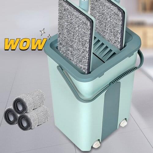 Hot Flat Squeeze Mop Bucket Hand Free Wringing Floor Cleaning Mop Microfiber Mop Pads Wet or Dry Usage on Hardwood Laminate Tile