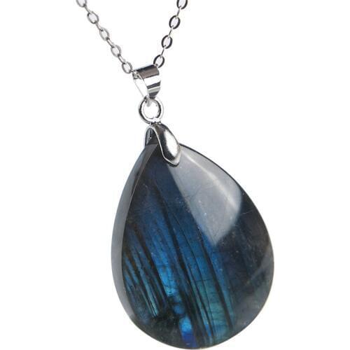 Genuine Natural Labradorite Blue Light Gems Waterdrop Shape Healing Stone Charm Women Pendant 32x24x8mm