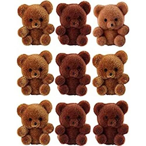 Package of 24 Flocked Teddy Bears Pendants Keychains Flocked Animal Doll Pendants for DIY Necklace Earring Jewelry Supplies