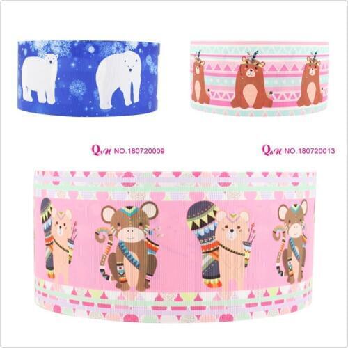Q&N ribbon 16mm 22mm 25mm 38mm 50mm 75mm forest animals printed grosgrain ribbon webbing 50yards/roll for headband