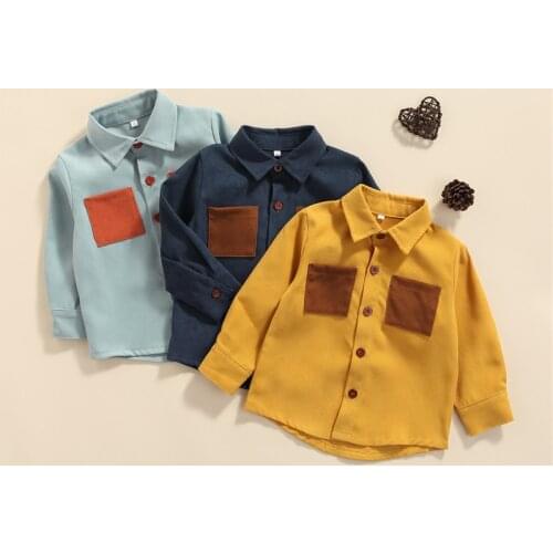 Spring Autumn Little Boys Shirt, Creative Color Splicing Double Pocket Lapel Long Sleeve Single-breasted Casual Tops, 2-7Years