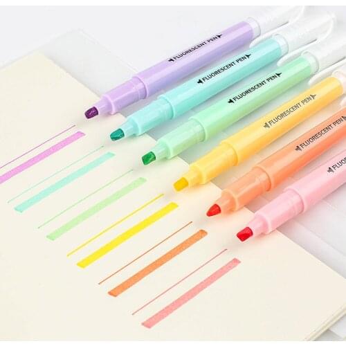 6pcs/set Double Head Drawing Pen Cute Candy Color Fluorescent Highlighter Marker Pens Scrapbooking Journal Card Making Pens