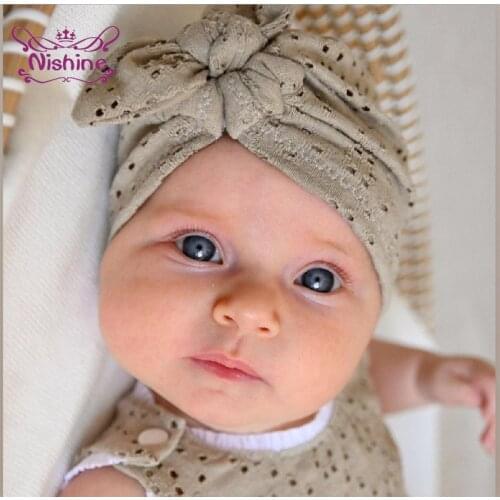 Nishine Solid Color Handmade Bunny Ears Baby Caps Comfortable Breathable Newborn Indian Hat Clothing Decoration Kids Accessories