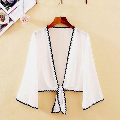 Chiffon Shawl Jacket Female Summer 2021 New All-match Sun Protection Clothing Thin Short Cardigan Lace-up Flared Sleeves Y158