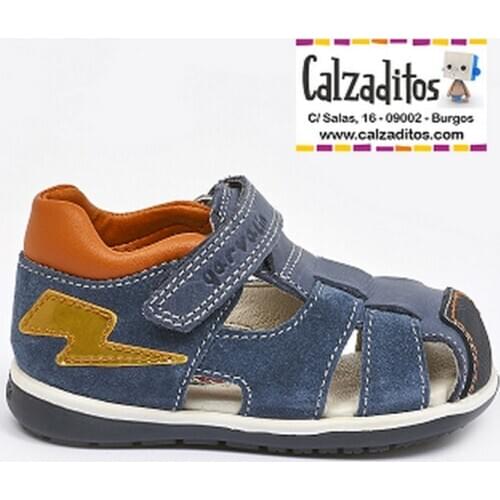 Kaiser leather sandals with hook and loop detail in blue