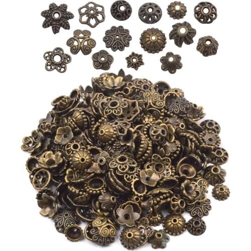 100 Gram (About 150-250pcs) Bali Style Mixed Spacer Bead Caps Metal Flower Bead End Caps for DIY Jewelry Making Supplies, Bronze