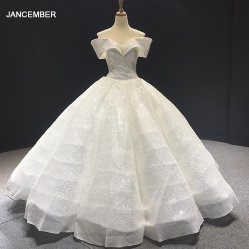 J66536 jancember guest short dress sweetheart off shoulder lace up ball gown sequin white wedding dress vestido de boda invitada