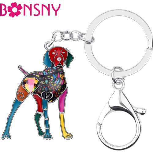 WEVENI Enamel Alloy Rhinestone Floral Doberman Dog Key chains Key Rings Car Purse Bag Decorations Keychains For Women Girls Gift