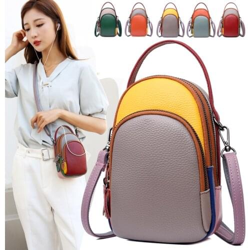 Women Handbag Color Genuine Leather Shoulder bag Fashion Luxury Female Messenger Bag Designer Mini Mobile phone bags and wallets