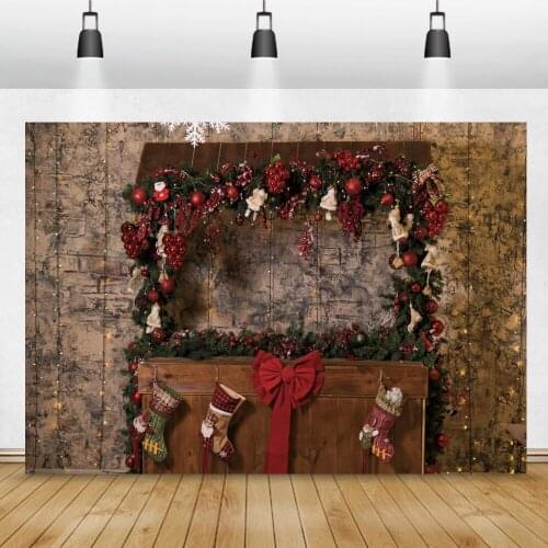 Winter Christmas Backdrop Photography Fireplace Wooden Cabinet Pine Tree Glitter Lights Party Home Decor Child Photo Backdrop