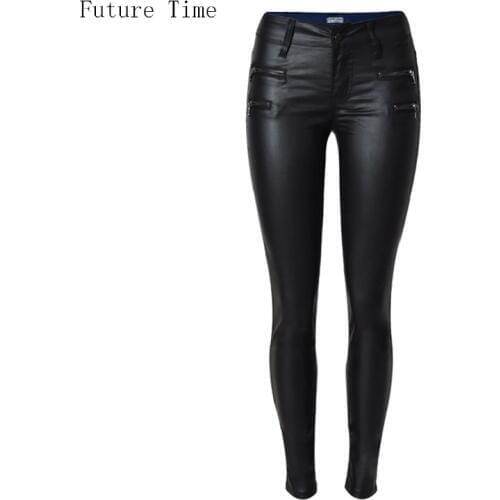2017 spring women jeans faux PU leather jeans coated slim skinny pencil pants sexy stretch tight femme skinny black jeans C0448