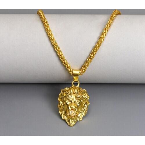 2021NEW Lion Animal Head Necklaces Pendant Mens Gold Color Hot Link Chain & Pendant Punk Retro Vintage Jewelry For Man Male