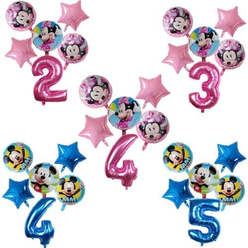 6pcs pink blue Minnie Balloons Mickey Mouse Birthday Party Decorations Baby Shower Decor Kids Toy Balloon Air Globos Supplies