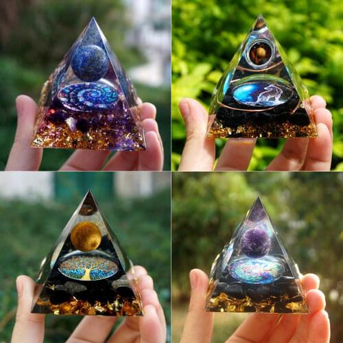 6cm Orgonite Pyramid Natural Crystals Amethyst Lapis Lazuli Stones Healing Reiki Energy Chakras Multiplier for Meditation