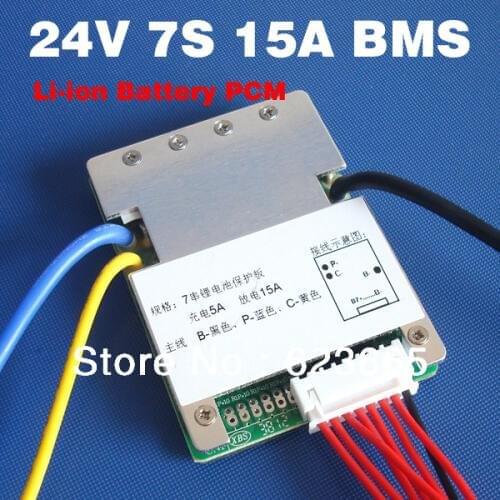 E-bike battery 7S 24V 15A BMS 24v lithium battery BMS for electric bike 24V 8Ah 10Ah 12Ah li-ion battery With balance function
