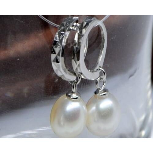 Noble women gift Jewelry Silver Clasp Natural Lovely One pair 8-10mm AAA+ pearl earrings 925s