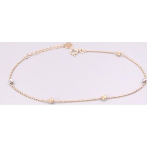 Pure 18K Rose Gold Bracelet Lucky Colorful 3mm Wide Carved Beads Link Chain Adjustable Bracelet Woman Gift 1.4g / 7.7inch Au750