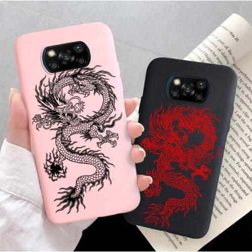 Dragon Painted Phone Case For Xiaomi Poco X3 Case Red Dragon Soft Silicone Case PocoX3 NFC poco X 3 NFC Animal Back Cover Coque