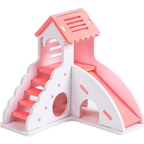 Wood Plastic Board Hamster Hideout House Non-Toxic Double Layer Hamster House Small Pet Hideout Chinchilla Guinea Pet Supplies
