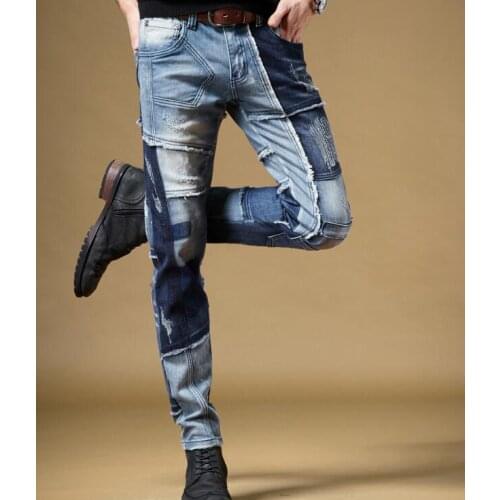 Trends Personality Stitching Boys Casual Pants 98% Cotton New Mens Male Denim Jeans Autumn Winter American Street