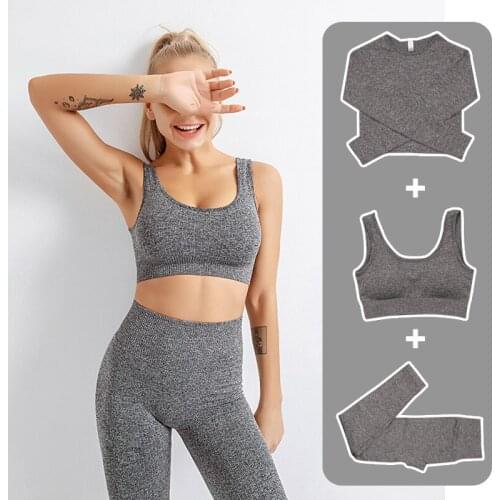 2/3 pcs Yoga Set Women Workout Sportswear Gym Clothing Fitness Long Sleeve Crop Top High Waist Sports Suits