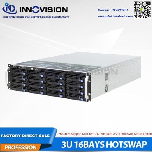 Stable huge storage 16 bays 3u hot swap rack case NVR NAS server chassis L=560mm,support max 12*10.5"MB