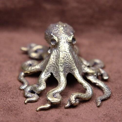 Brass Octopus Home Decoration Antique Copper Animal Figurines Miniatures Desk Ornament Accessories Creative Table Tea Pets Craft