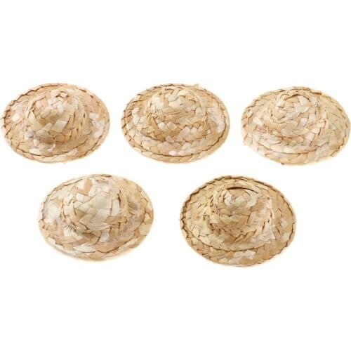 5 Pieces Miniature Straw Hats For Dolls Handmade Small Strawhat Crafts DIY Jewelry Clothing Accessories Home Garden Decoration