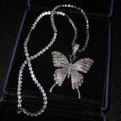Fashion Charm Big Butterfly Pendant Necklace Inlay Full Shiny Small Zircon Europe America Luxury Silver Jewelry For Women Gifts