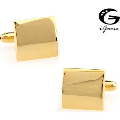 IGame Mens Jewellry Plain Cuff Links Gold Color Square Design Quality Brass Material Free Shipping
