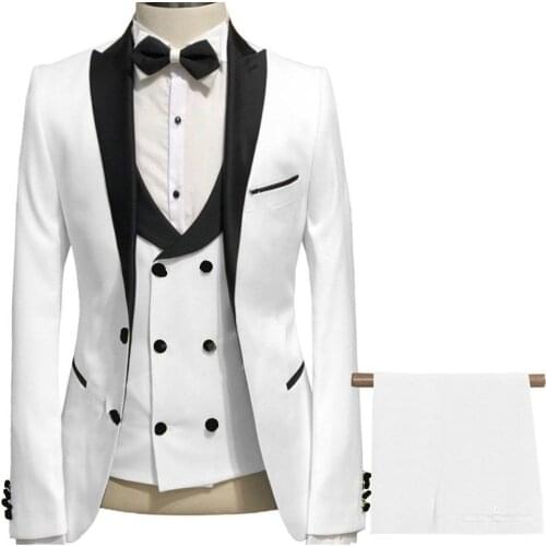 Mens Black Lapel Groom Tuxedo Mens Suit Wedding/Prom/Dinner Groomsman Suit Jacket (Jacket+Pants+Vest)