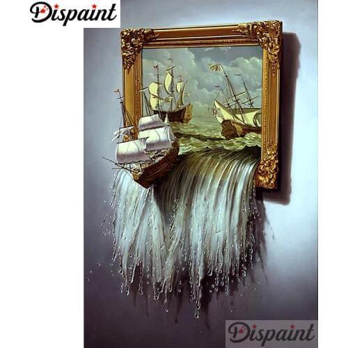 Dispaint Full Square/Round Drill 5D DIY Diamond Painting "Photo boat" Embroidery Cross Stitch 3D Home Decor A10538
