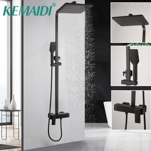 KEMAIDI Matte Black Shower Set Wall Mount Rainfall 8 Inch Round Head 2 Ways Bathroom Bathtub Shower Faucet Set Mixer Taps