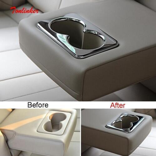 Tonlinker The Rear Seat Armrest Cup Cover Stickers for Nissan X-Trail 2014-19 Car Styling 1 PCS Stainless Steel Cover stickers
