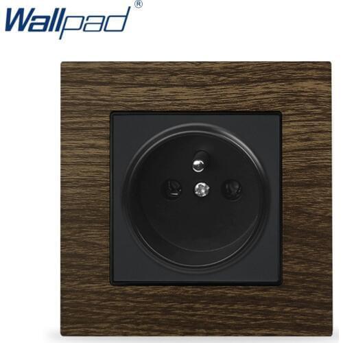 EU French 2 Pin Wallpad Aluminium Satin Metal Panel Wood French Wall Power Socket 110V-240V AC Electrical Outlets For Home