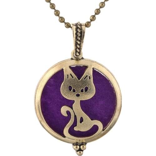 2019 New Retro Aromatherapy Cat Necklace Jewelry Magnetic Antique Pendant Scent Perfume Essential Oil Diffuser Locket With Pad