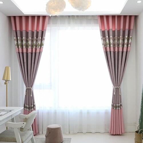 New Chinese Curtains for Living Room Curtains Pure Color Peach Velvet Stitching All Shading Curtains for Bedroom