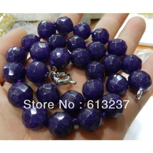 New Fashion Style diy 10mm Faceted round jades shape chalcedony purple stone beads strand chain necklace 18inch GE4024