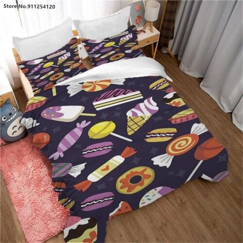Food Bedding Cake Lollipop Candy Print Quilt Cover Single Double Queen King Size Duvet Cover Kids Gift Bedding Sets Home Decor