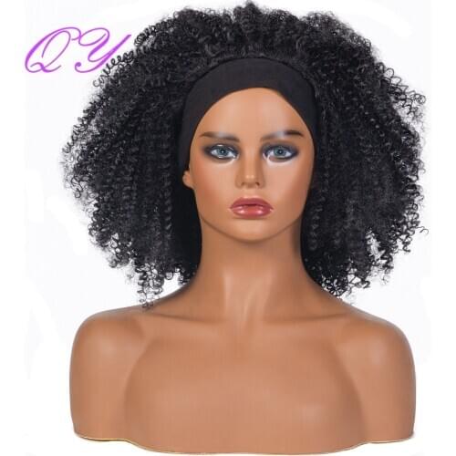 QY Synthetic Afro Kinky Curly Headband Wigs For Black Women Short Natural Hair High Temperature Fiber