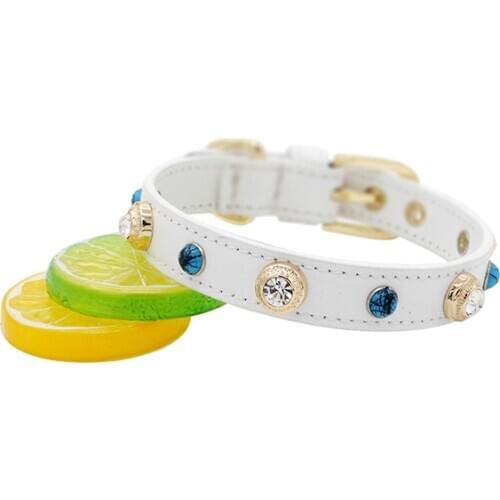 Luxurious Dog Pet Collar Cat Necklace Accessories Bling Czech Rhinestone Custom Designer Genuiner Leather