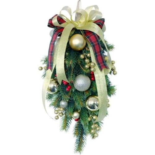 Christmas Swag Teardrop Door Artificial Pine Needles with Red Berry for Holiday Christmas Wall Hanging Decor