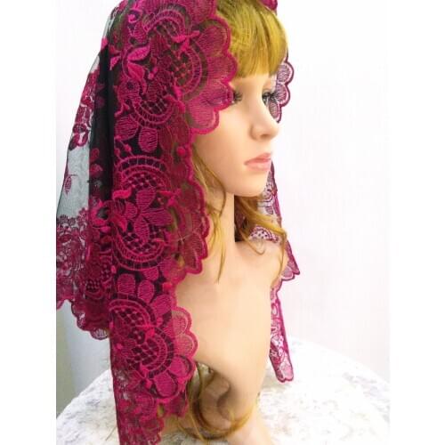 Pink Spanish Lace Mantilla Embroidery Catholic Lace Veil Chapel Scarf