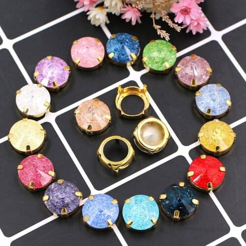Wedding Decoration Round Shape Glass Crystal Gold Hollow Sewing Claw Setting Rivoli Rhinestones for clothing