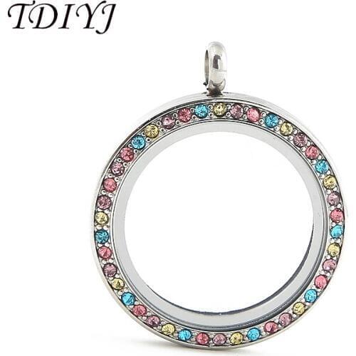 TDIYJ 10Pcs Spring New Arrival Jewelry Colorful 30mm Round Twist Floating Memory Locket Necklace Pendant for Multicolored Charms
