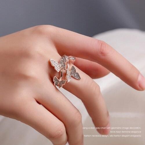 Temperament full diamond four butterfly ring light luxury adjustable opening ring female jewellery rings for women