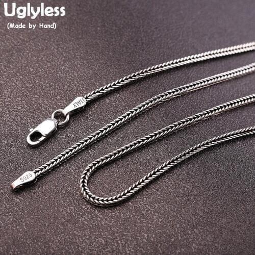 Uglyless 1/1.6MM Thai Silver Snake Bone Chains Necklaces for Men Women Unisex Solid 925 Silver Necklaces NO Pendant Jewelry C097